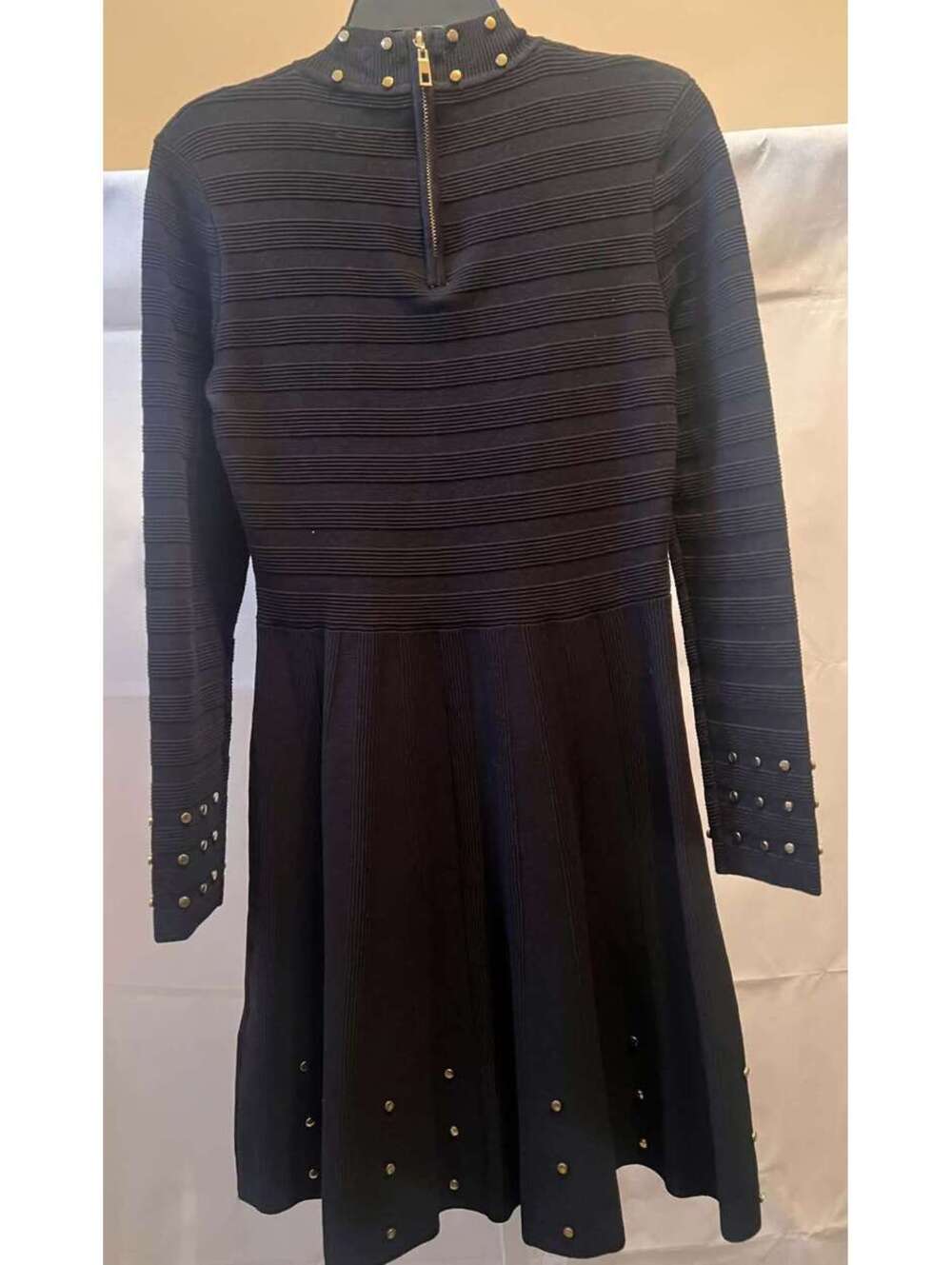 Vince Camuto Women’s M Black Studded Fit & Flare Sweater Dress